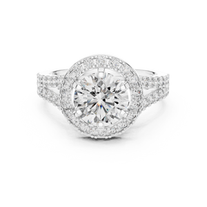 1.25 CT Round Cut Lab Grown Diamond Halo Split Shank Engagement Ring in White Gold