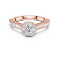 0.65 CT Round Cut Lab Grown Diamond Halo Baguette Engagement Ring in Rose Gold