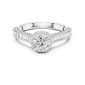 0.65 CT Round Cut Lab Grown Diamond Halo Baguette Engagement Ring in White Gold