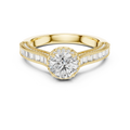 0.65 CT Round Cut Lab Grown Diamond Halo Baguette Engagement Ring in Yellow Gold
