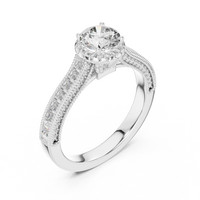0.65 CT Round Cut Lab Grown Diamond Halo Baguette Engagement Ring