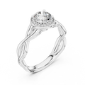 0.70 CT round lab grown diamond engagement ring in white gold with halo and twisted band