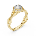 0.70 CT round lab grown diamond engagement ring in yellow gold with halo and twisted band