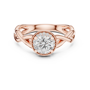 0.70 CT Round Cut Lab Grown Diamond Halo Twisted Band Engagement Ring in Rose Gold