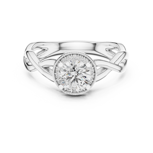 0.70 CT round lab grown diamond engagement ring in rose gold with halo and twisted band