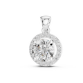 White gold pendant featuring a round cut lab-grown diamond with halo setting