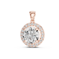 2.80 CT round lab grown diamond halo pendant necklace in rose gold, front view