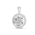 2.80 CT round lab grown diamond halo pendant necklace in white gold, front view