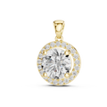 2.80 CT round lab grown diamond halo pendant necklace in yellow gold, front view
