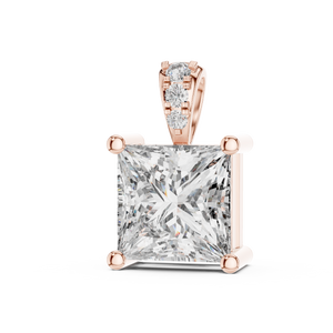 2 CT Princess Cut Lab Grown Diamond Solitaire Pendant in Rose Gold with Accented Bail