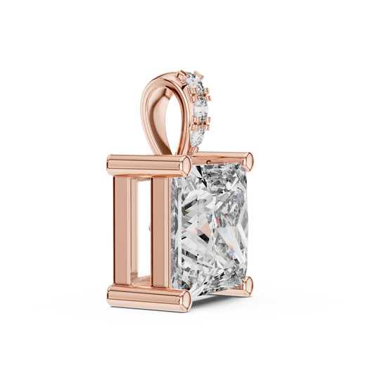 2 CT Princess Cut Lab Grown Diamond Solitaire Pendant in Rose Gold with Accented Bail