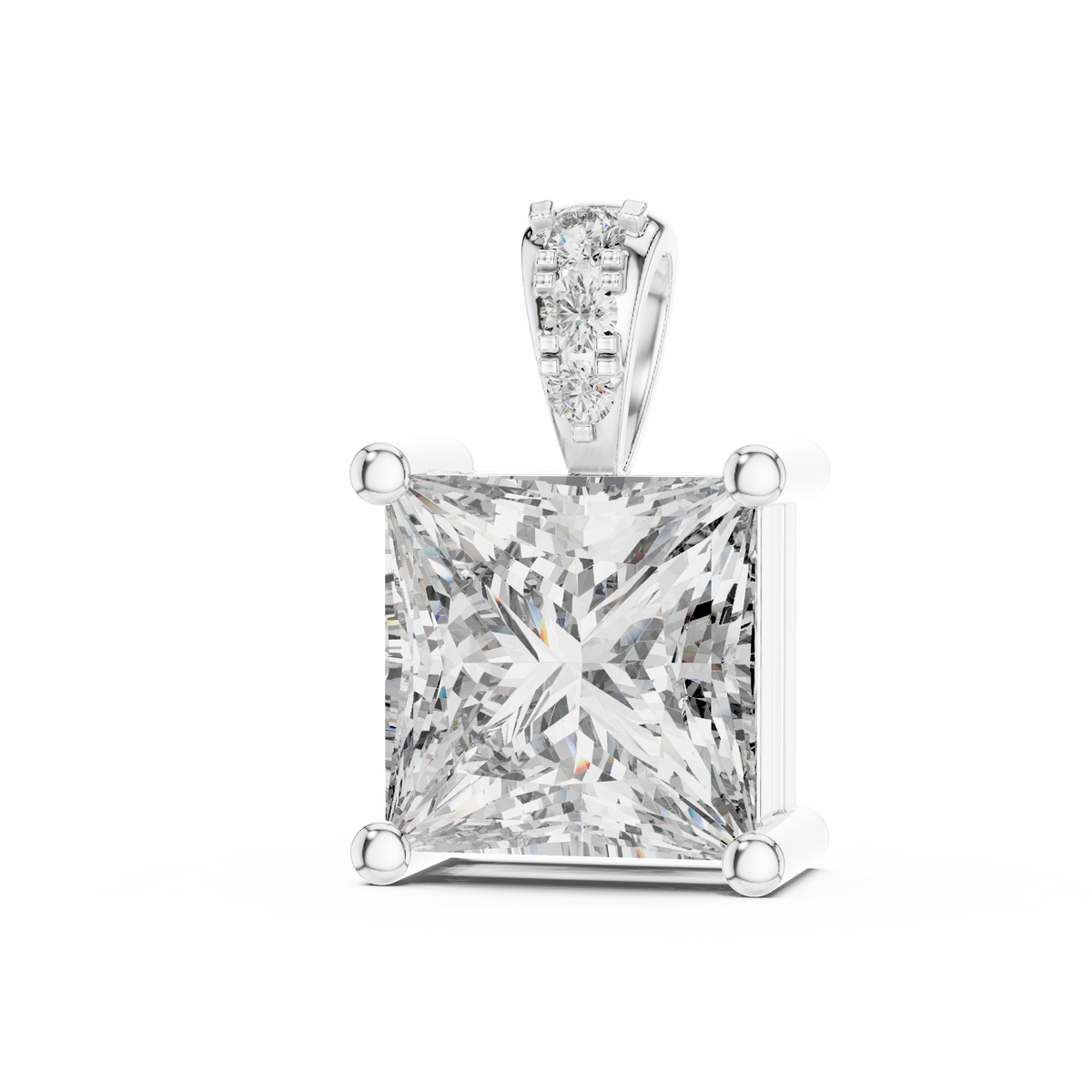 2 CT Princess Cut Lab Grown Diamond Solitaire Pendant in White Gold with Accented Bail