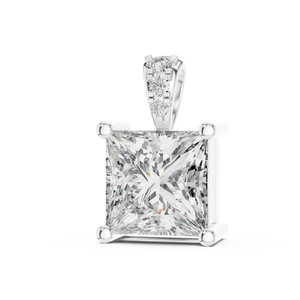 2 CT Princess Cut Lab Grown Diamond Solitaire Pendant in White Gold with Accented Bail