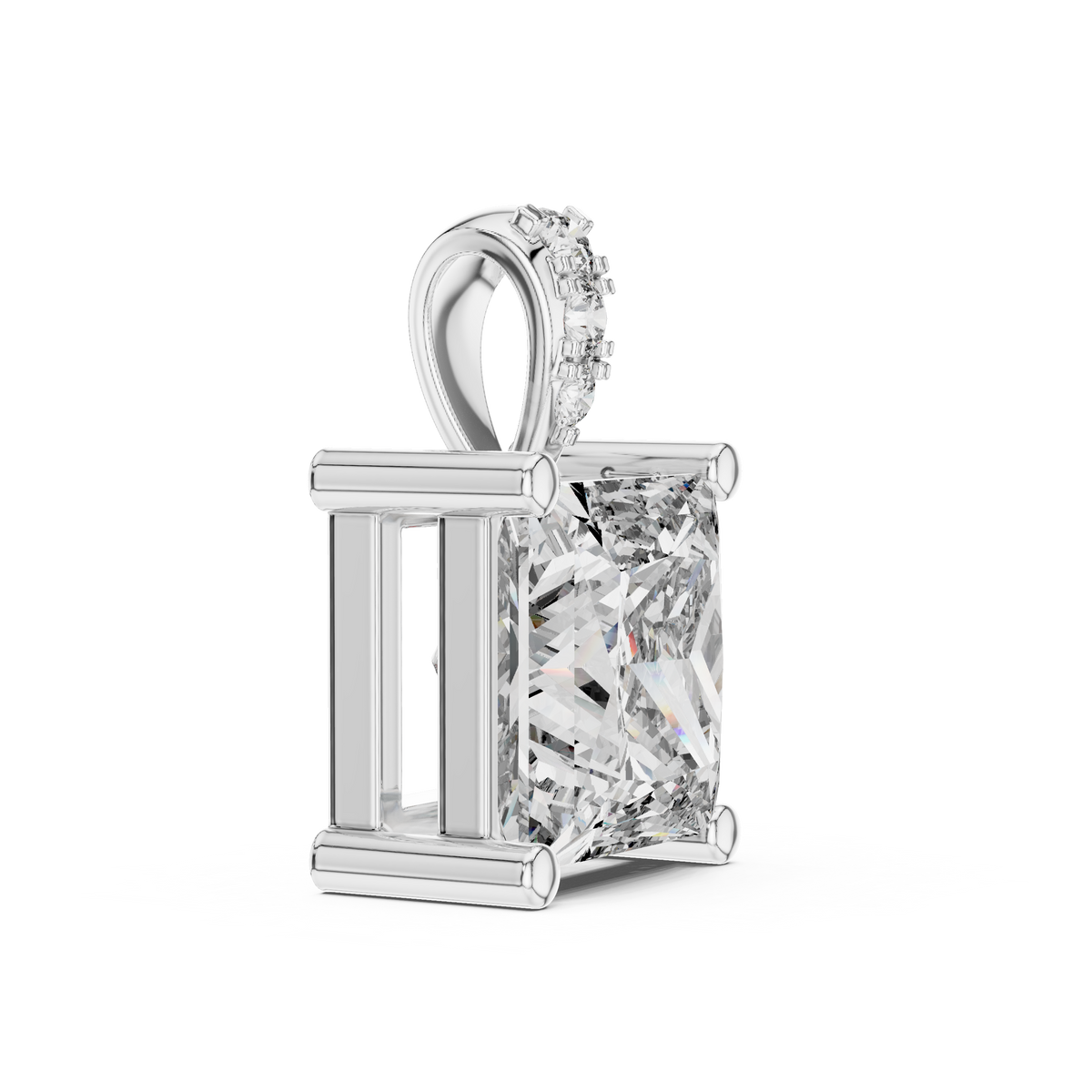 2 CT Princess Cut Lab Grown Diamond Solitaire Pendant in White Gold with Accented Bail