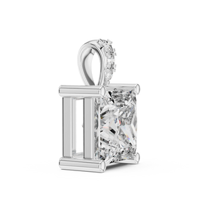 2 CT Princess Cut Lab Grown Diamond Solitaire Pendant in White Gold with Accented Bail