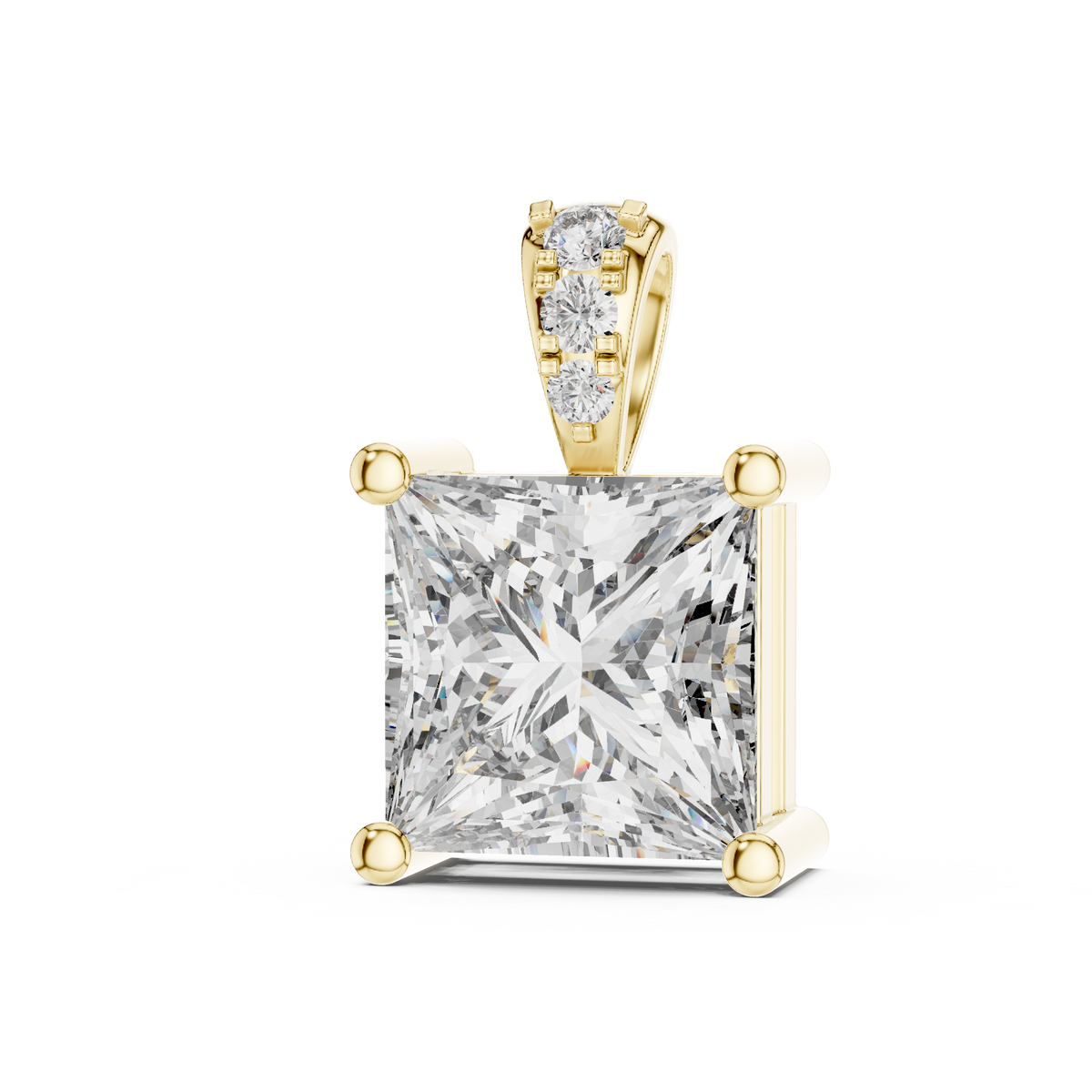 2 CT princess cut lab grown diamond solitaire pendant in yellow gold setting