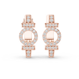 Rose gold 0.45 ct lab grown diamond art deco circle huggie earrings, front view