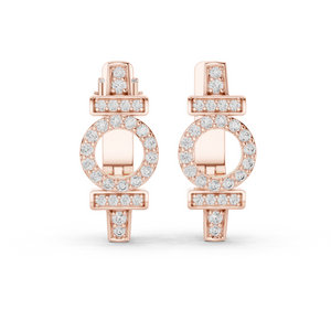 Rose gold 0.45 ct lab grown diamond art deco circle huggie earrings, front view