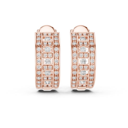 Rose gold wide pavé lab grown diamond huggie hoop earrings, front view