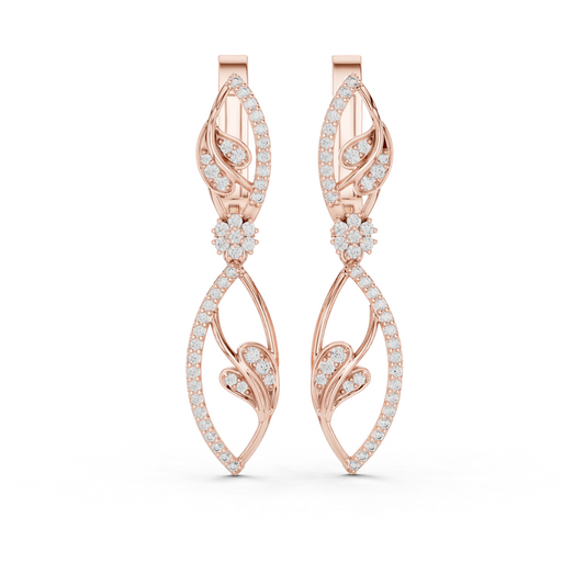 Rose gold 0.73 ct lab grown diamond floral vine leverback drop earrings, front view