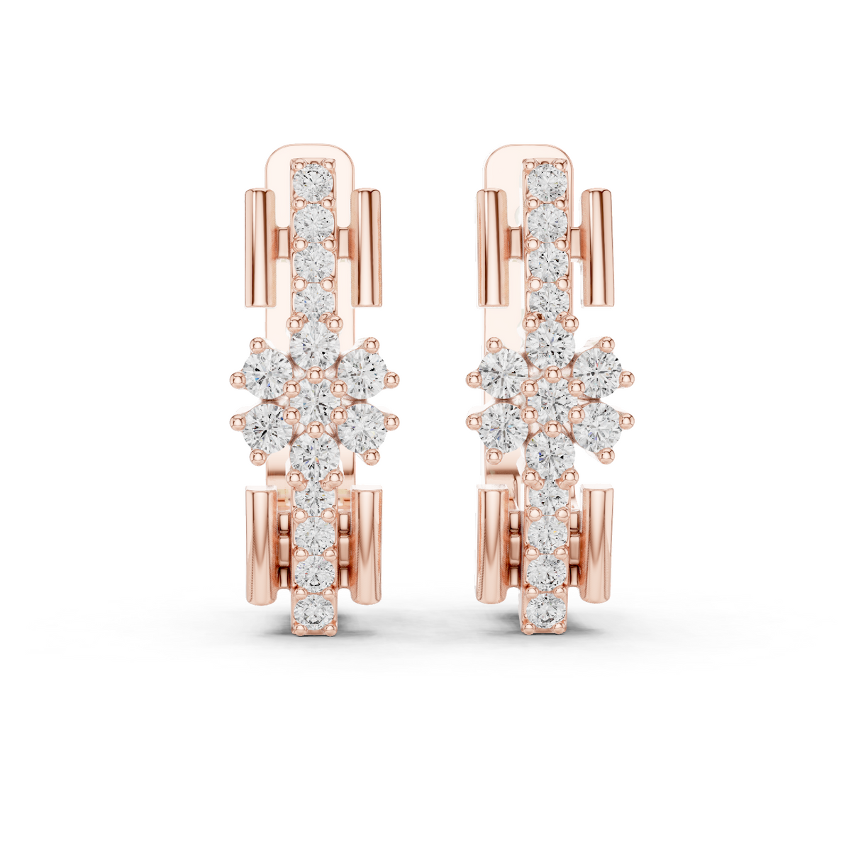 Lab Grown Diamond Flower Cluster Huggie Earrings