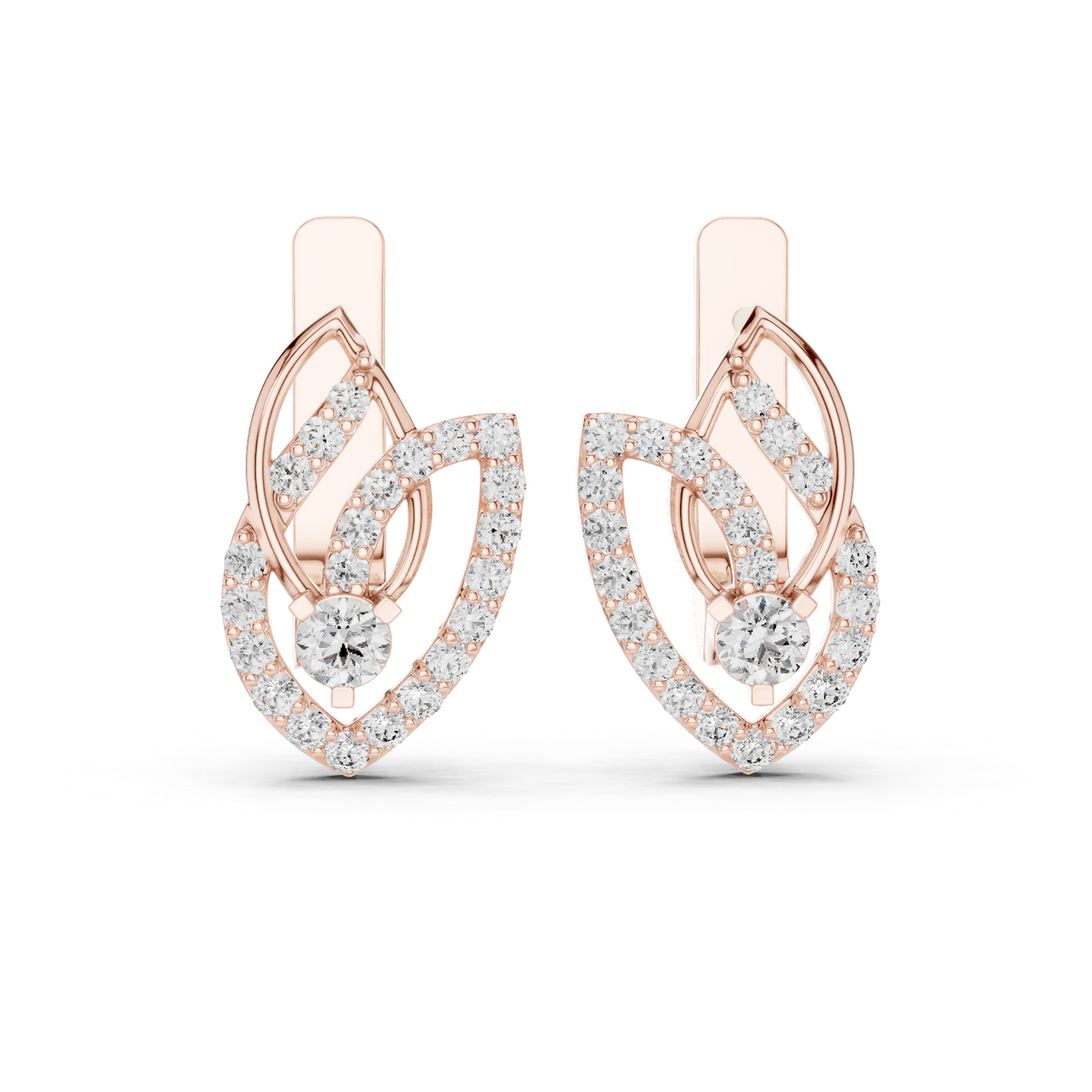 Lab Grown Diamond Open Leaf Huggie Earrings