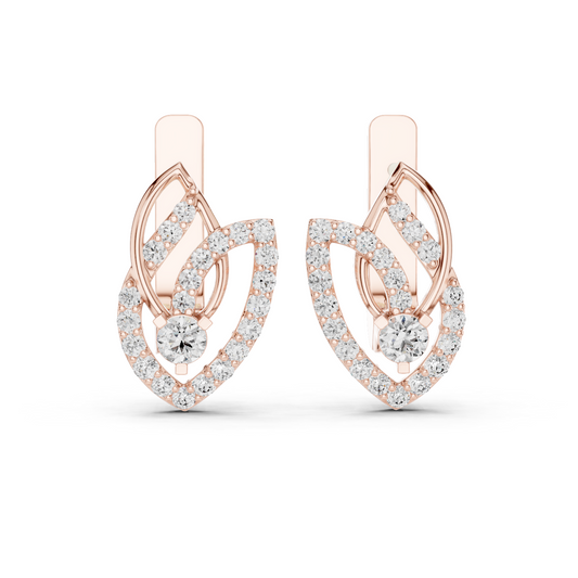Lab Grown Diamond Open Leaf Huggie Earrings in rose gold