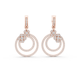 Rose gold 1.08 ct lab grown diamond double circle drop earrings, front view