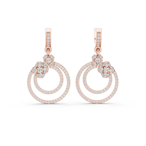 Rose gold 1.08 ct lab grown diamond double circle drop earrings, front view