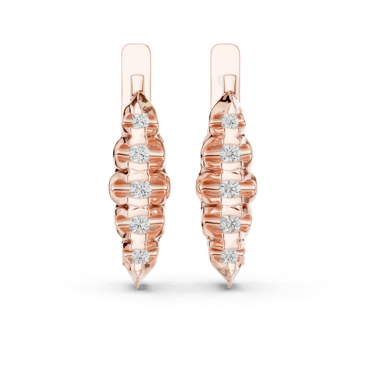 Rose gold 0.26 ct lab grown diamond graduated bezel huggie earrings, front view