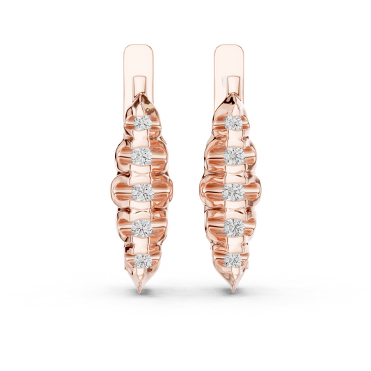 Rose gold 0.26 ct lab grown diamond graduated bezel huggie earrings, front view