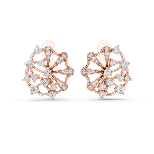 Lab grown diamond fan cluster stud earrings in rose gold, front view