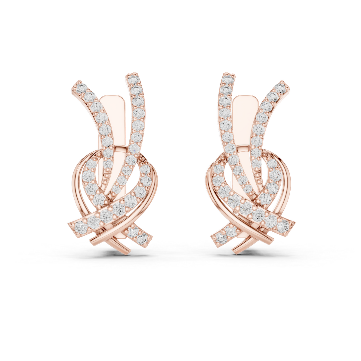 Rose gold 0.51 ct lab grown diamond love knot huggie earrings, front view