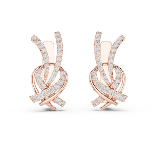 Rose gold 0.51 ct lab grown diamond love knot huggie earrings, front view