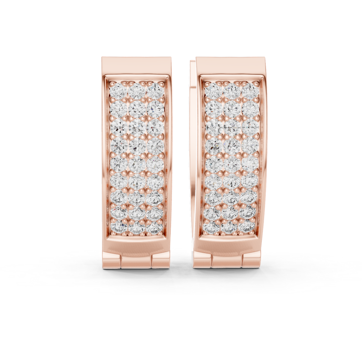 Rose gold 0.54 ct lab grown diamond three-row pavé huggie hoop earrings, front view
