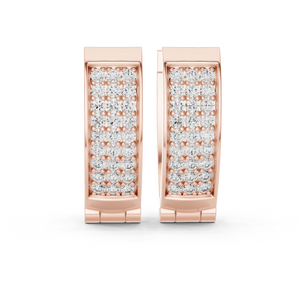 Rose gold 0.54 ct lab grown diamond three-row pavé huggie hoop earrings, front view