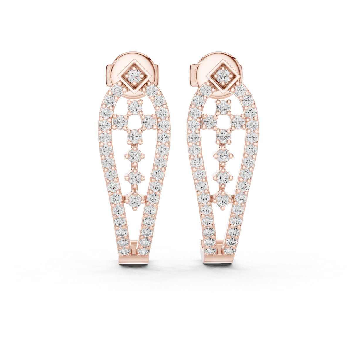 Rose gold 0.50 ct lab grown diamond open teardrop drop earrings, front view