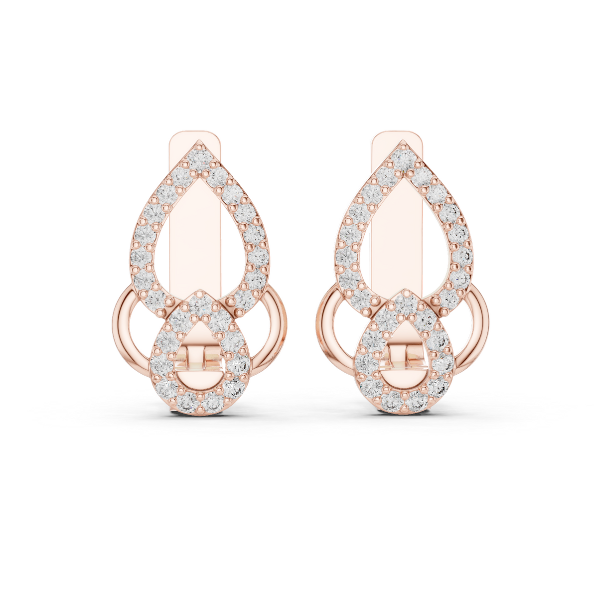 Rose gold 0.36 ct lab grown diamond double teardrop huggie earrings, front view