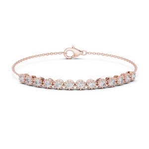Rose gold round diamond chain bracelet, close-up view