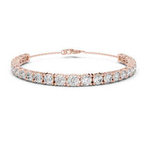 Rose gold graduated round diamond tennis bracelet, close-up view