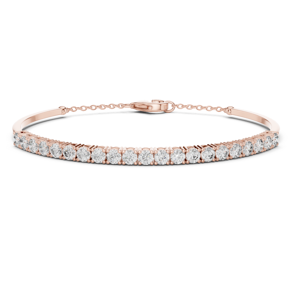 Rose gold diamond bar bangle bracelet, close-up view