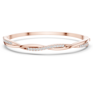 Rose gold twisted diamond bangle bracelet, close-up view