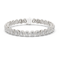 White gold radiant cut halo diamond tennis bracelet, close-up view