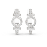 White gold 0.45 ct lab grown diamond art deco circle huggie earrings, front view