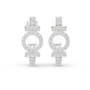 White gold 0.45 ct lab grown diamond art deco circle huggie earrings, front view