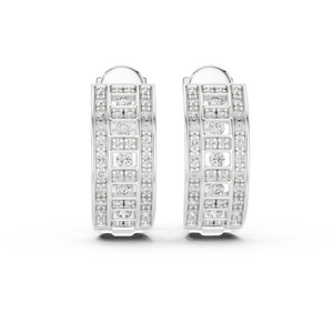 White gold wide pavé lab grown diamond huggie hoop earrings, front view