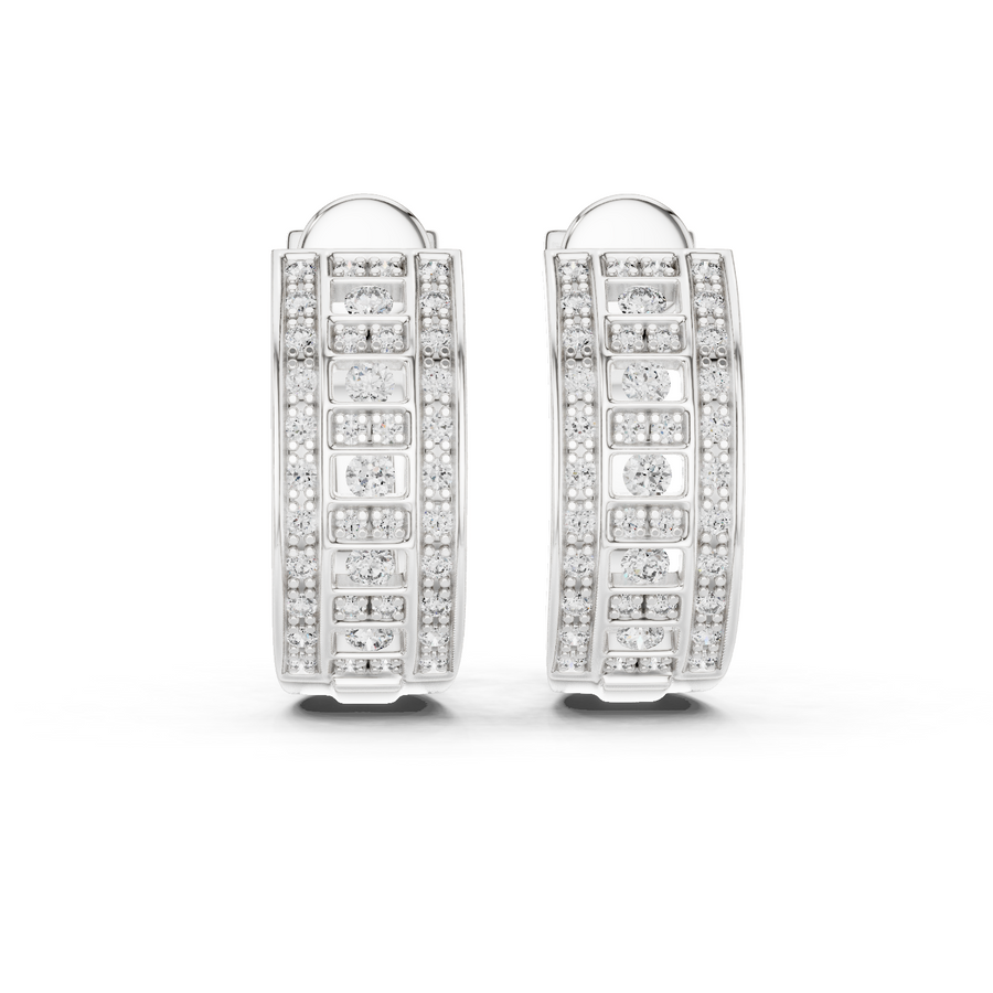 White gold wide pavé lab grown diamond huggie hoop earrings, front view