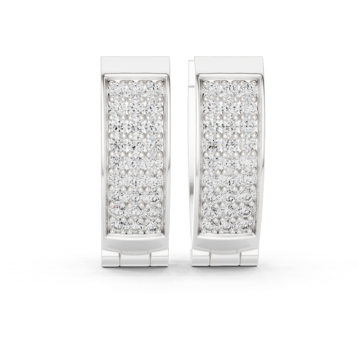 White gold 0.54 ct lab grown diamond three-row pavé huggie hoop earrings, front view