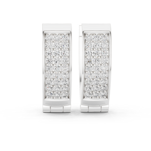 White gold 0.54 ct lab grown diamond three-row pavé huggie hoop earrings, front view