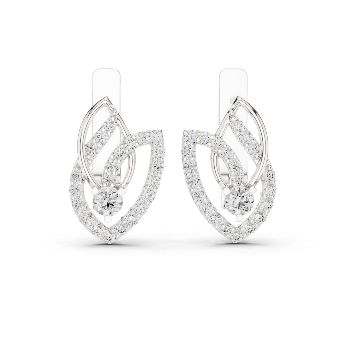 Lab Grown Diamond Open Leaf Huggie Earrings